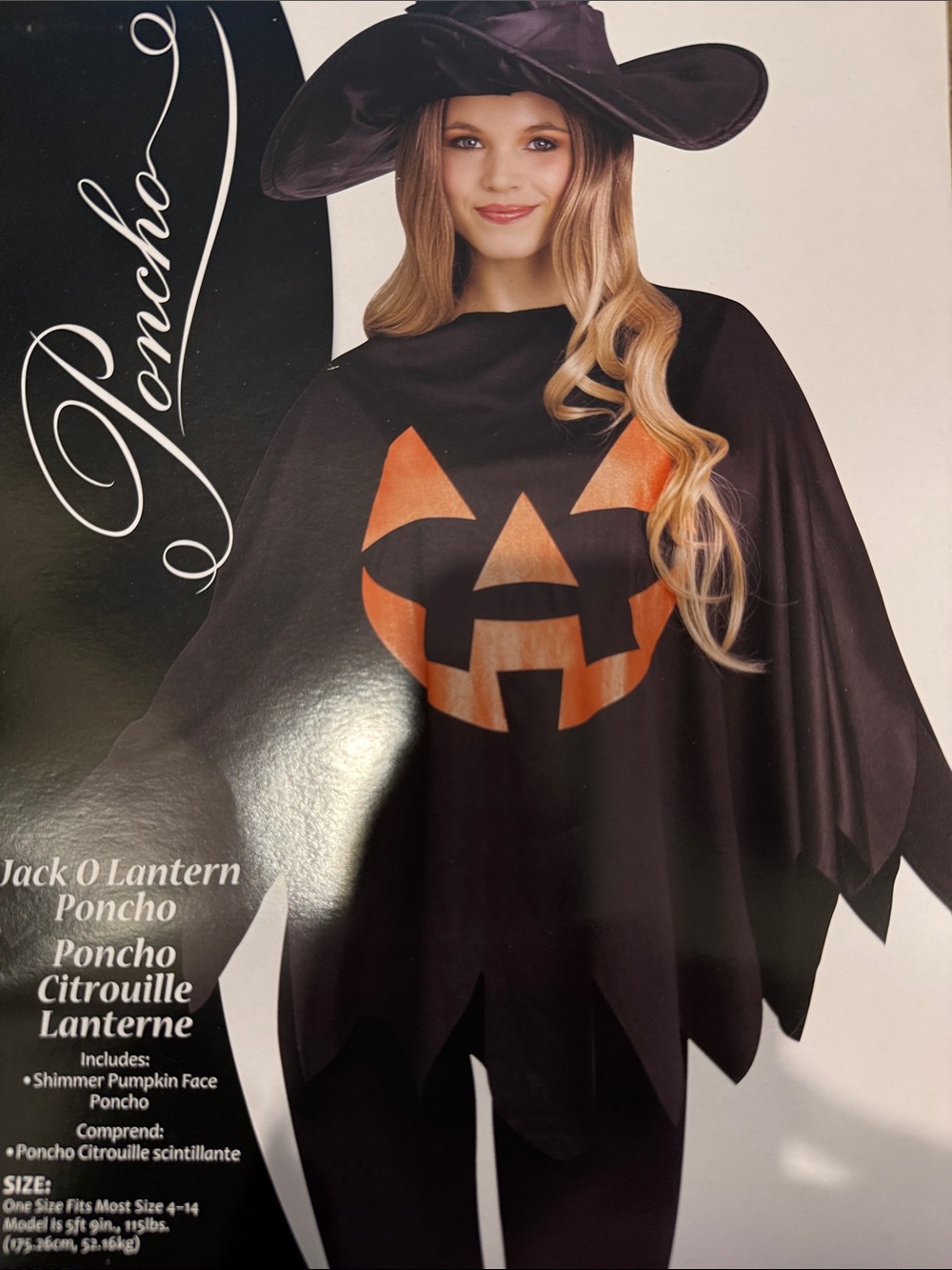 Jack O' Lantern Poncho Women’s Halloween Costume - Black & Orange: One Size